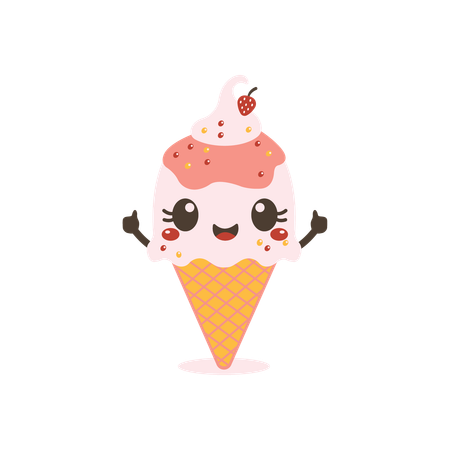 Gelato rosa sveglio del cono della fragola  Illustration