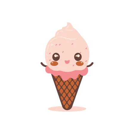 Gelato rosa sveglio del cono della fragola  Illustration