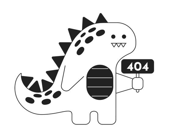 Il simpatico dinosauro tiene il segno bianco nero errore 404  Illustration