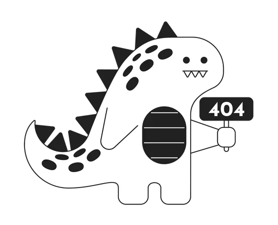 Il simpatico dinosauro tiene il segno bianco nero errore 404  Illustration