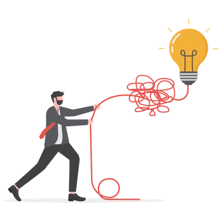 Simplify Complex Business Idea Untangle Or Solve Business Problem Solution For Messy Chaos Situation Concept Smart Businessman Untangle Messy Line Of Business Idea Lightbulb Or Simplify Problem Illustration