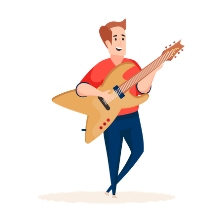 Singer holding electric guitar  Illustration