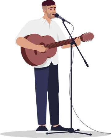 Singer singing song with guitar Illustration