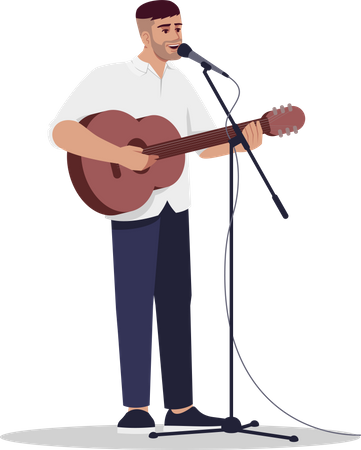 Singer singing song with guitar  Illustration