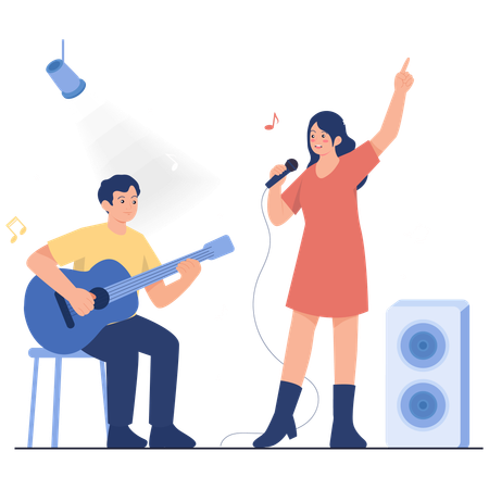 Singing and Guitar Duo Performance  Illustration