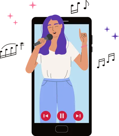Singing girl in smartphone Illustration