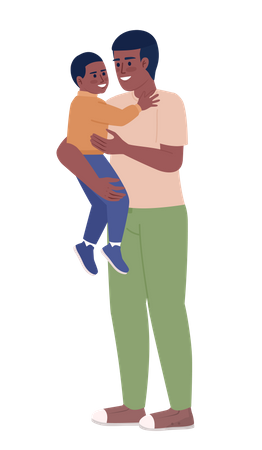 Single father carrying happy toddler boy  イラスト