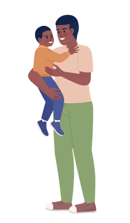 Single Father Carrying Happy Toddler Boy Semi Flat Color Vector Characters Editable Figures Full Body People On White Simple Cartoon Style Spot Illustration For Web Graphic Design And Animation Illustration
