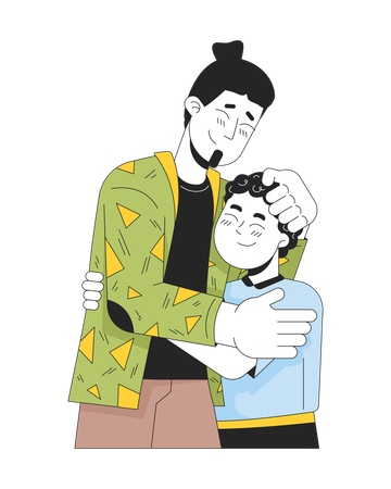 Single father young boy embracing  Illustration