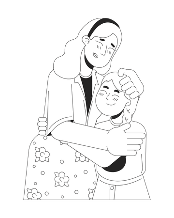 Single mother young girl embracing  Illustration