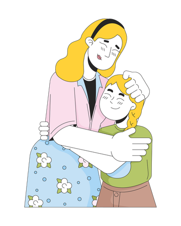 Single mother young girl embracing  Illustration