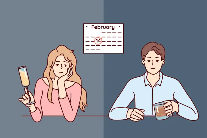 Single people on valentines day  イラスト