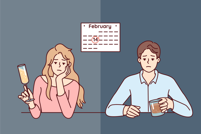 Single people on valentines day  Illustration