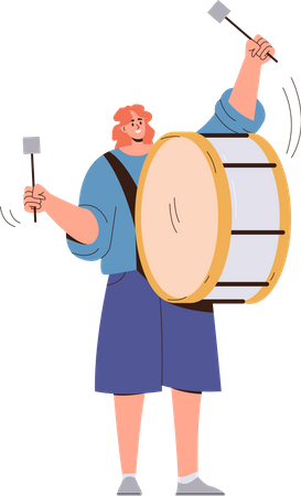 Single woman drummer playing musical composition  Illustration