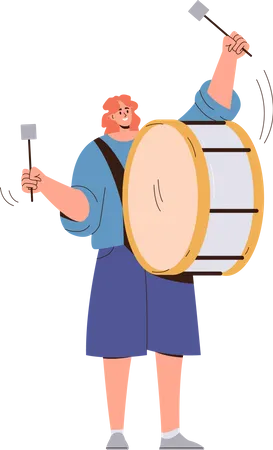 Single woman drummer playing musical composition Illustration