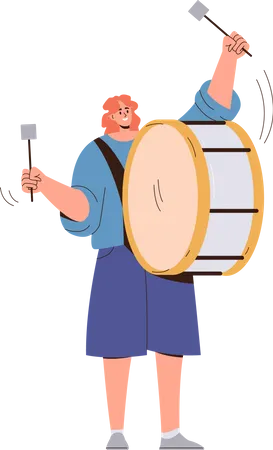 Single woman drummer playing musical composition  Illustration