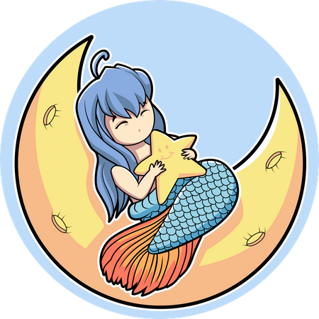 Sirena duerme en la luna  Ilustración