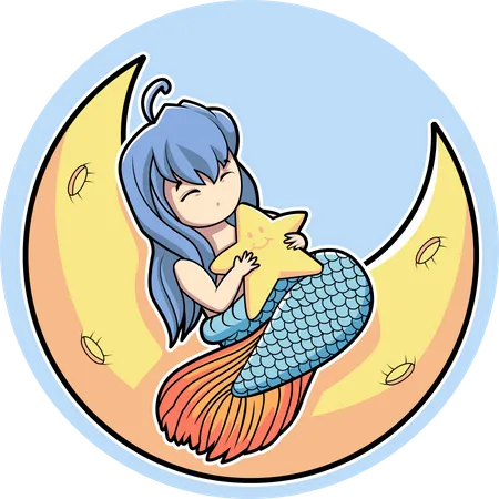 Sirena duerme en la luna  Ilustración