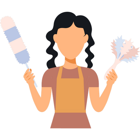 Criada femenina sosteniendo un cepillo de limpieza  Ilustración