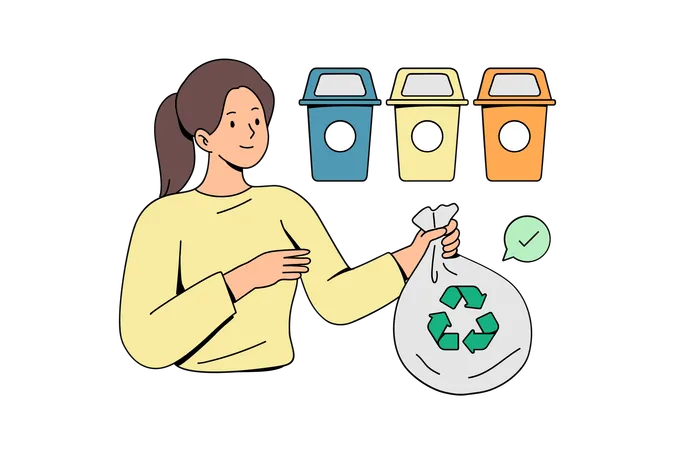 Sistema adecuado de reciclaje de basura.  Ilustración