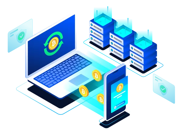 Sistema de conversión digital de criptomonedas  Ilustración