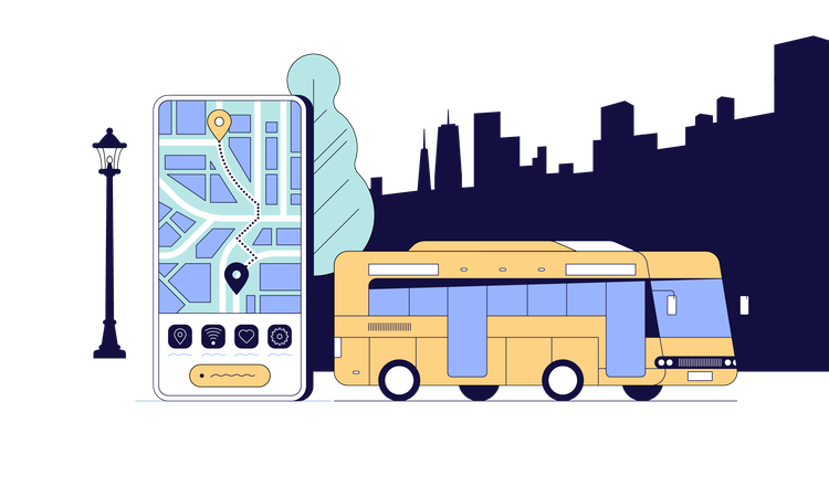 Seguimiento del tráfico urbano y sistema de transporte online  Ilustración