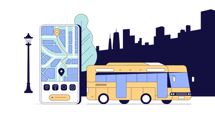 Seguimiento del tráfico urbano y sistema de transporte online  Ilustración