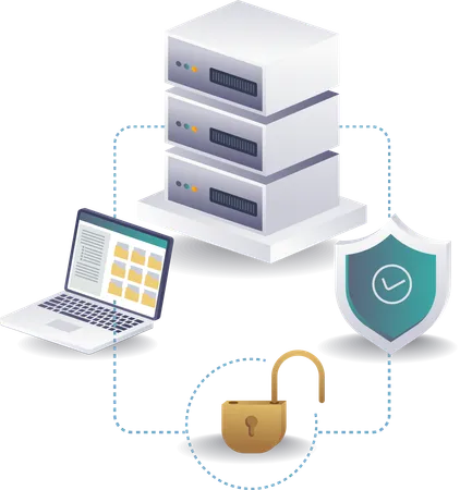 Sistema de seguridad de datos del servidor en la nube  Ilustración