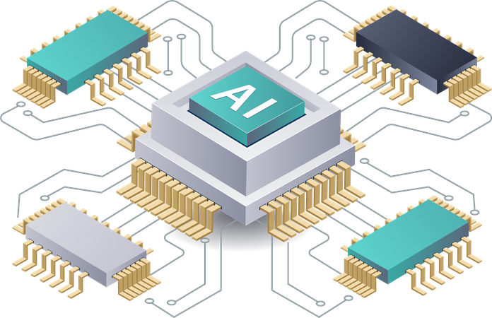 Sistema de tecnología de red de datos de inteligencia artificial.  Ilustración