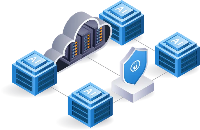 Sistema de tecnología de servidor en la nube AI de red  Ilustración