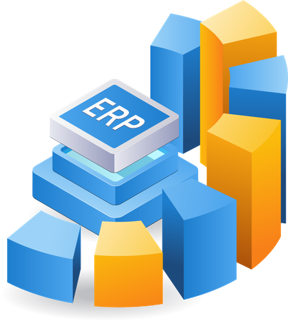 Sistema empresarial de tecnología de gestión ERP.  Ilustración