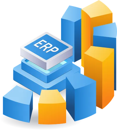 Sistema empresarial de tecnología de gestión ERP.  Ilustración