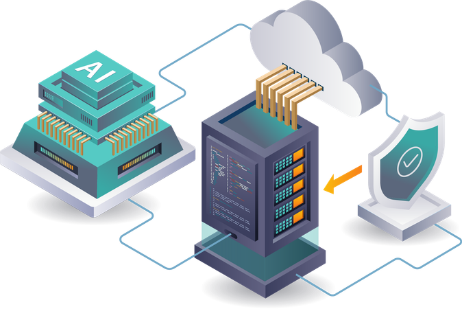 Sistema de análisis de seguridad de datos de servidores en la nube mediante inteligencia artificial  Ilustración