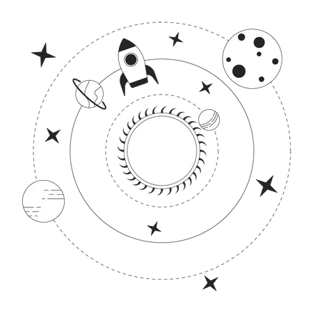 Ilustracao Do Ponto Vetorial Do Conceito Bw Do Sistema Solar Ciencia De Foguetes Nave Espacial No Cosmos Objetos Monocromaticos De Linha Plana De Desenho Animado 2 D Para Design De UI Web Imagem De Heroi De Contorno Isolado Editavel Ilustração