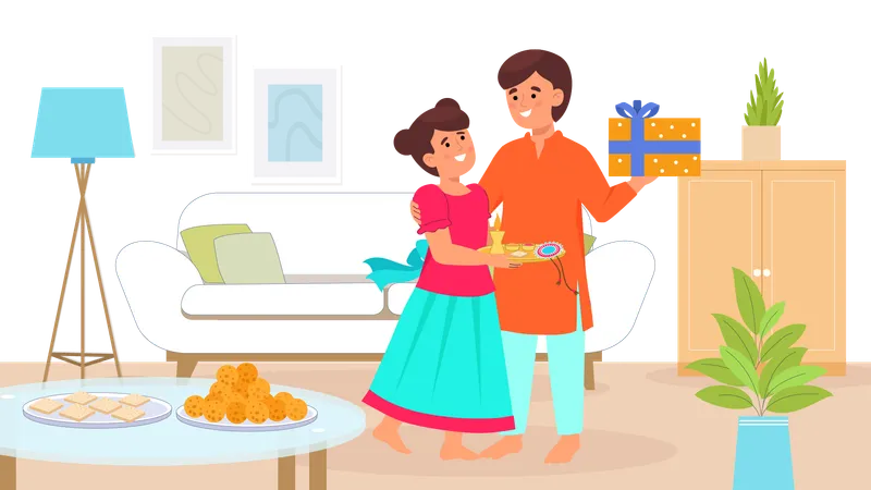 Sister and brother celebrating Raksha bandhan  Illustration