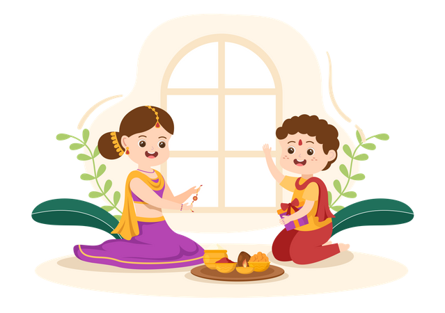 Sister And brother celebrating Raksha Bandhan  Illustration