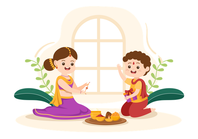 Sister And brother celebrating Raksha Bandhan  Illustration