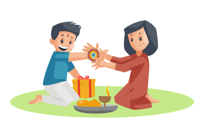 Best Premium Sister celebrating Raksha bandhan with brother Illustration download in PNG & Vector format