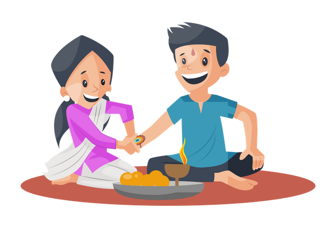 Sister celebrating Raksha bandhan with brother  Illustration