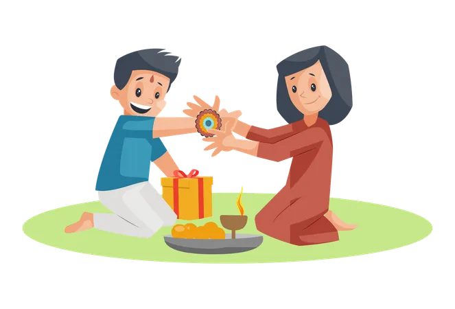 Sister celebrating Raksha bandhan with brother  Illustration