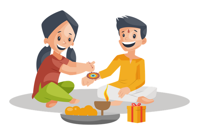 Sister celebrating Raksha bandhan with brother  Illustration