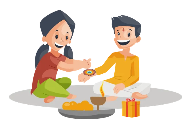 Sister celebrating Raksha bandhan with brother  Illustration