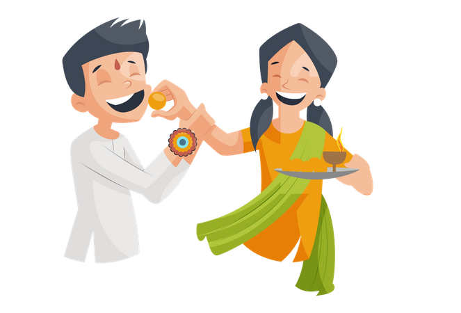 Sister celebrating Raksha bandhan with brother  イラスト