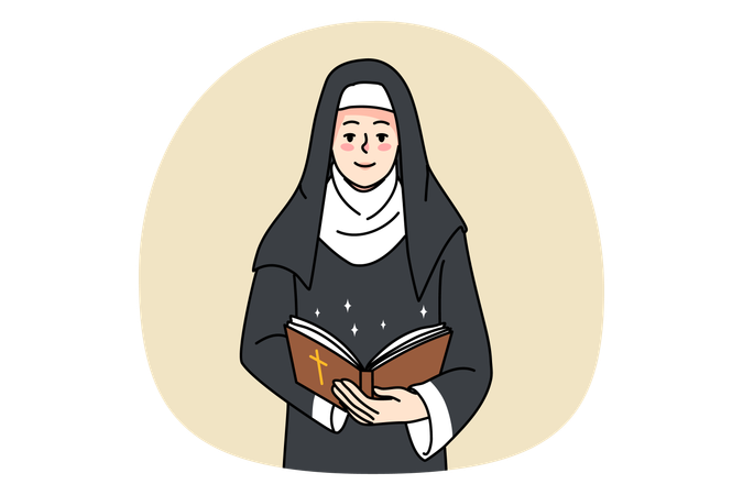 Sister nun hold bible pray to god  Illustration