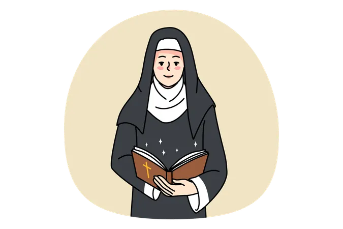 Sister nun hold bible pray to god  Illustration