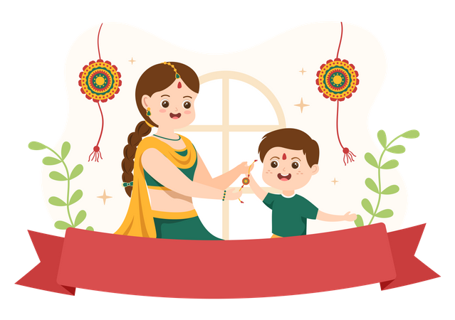 Sister Tying Rakhi on Her Brothers Wrist  Illustration