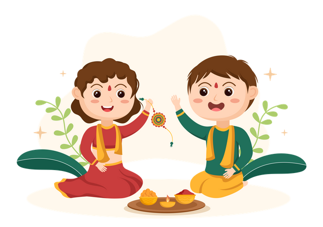 Sister Tying Rakhi on Her Brothers Wrist to Signify Bond of Love  イラスト