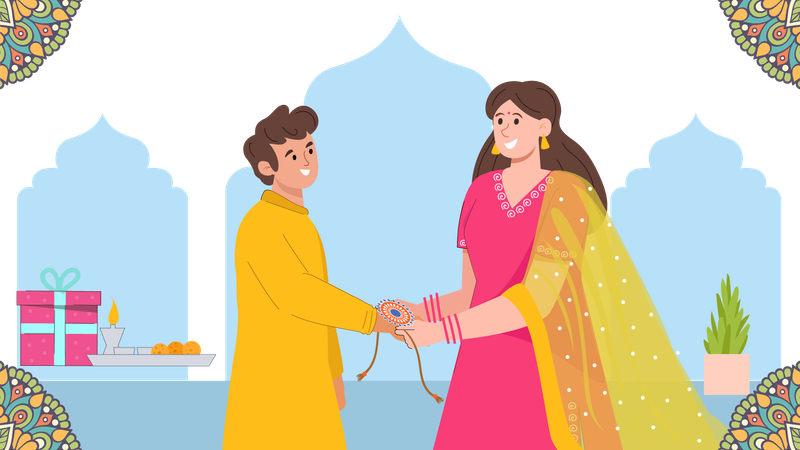 Sister tying rakhi to brother  Illustration