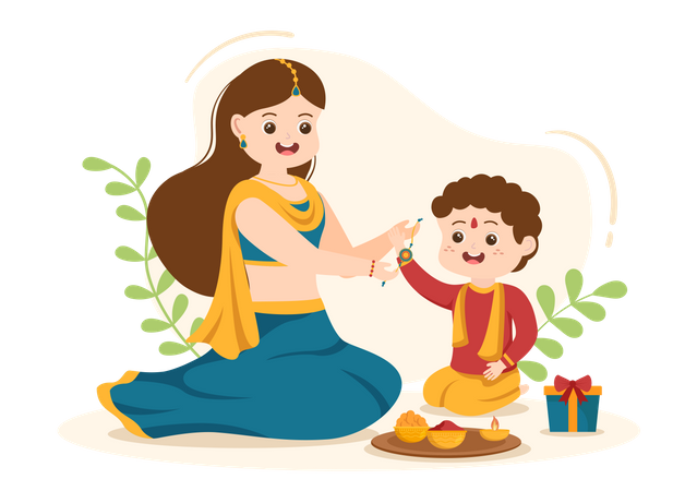Sister Tying Rakhi to brother  Illustration