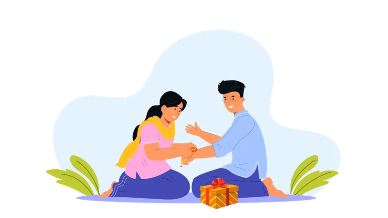 Sister tying rakhi to her brother  Illustration